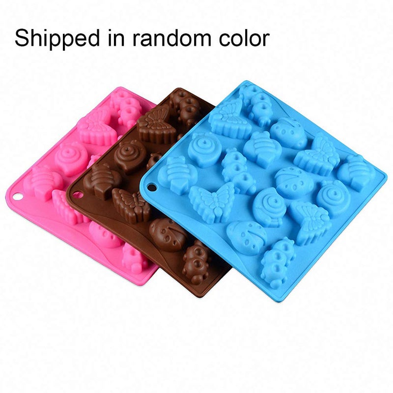 HiParty 2Pcs 16 Cavity Insect Silicone Molds Butterfly Snail Ladybug Bee Bug Chocolate Candy Mold Insects Crayon Wax Melt Mini Soap Mould Ice Cube Tray (Random Colors) - Image 5